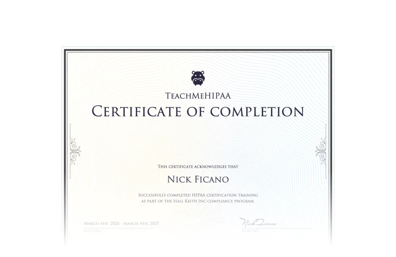 Receive your HIPAA certificate immediately after passing the quiz